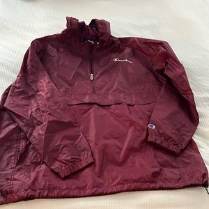 Champion, maroon poncho with pockets and quarter zip